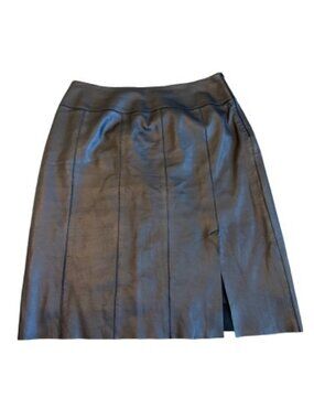 Carlisle Black Leather A Line Paneled Skirt Vented Hem Stitching Size 10 Women's